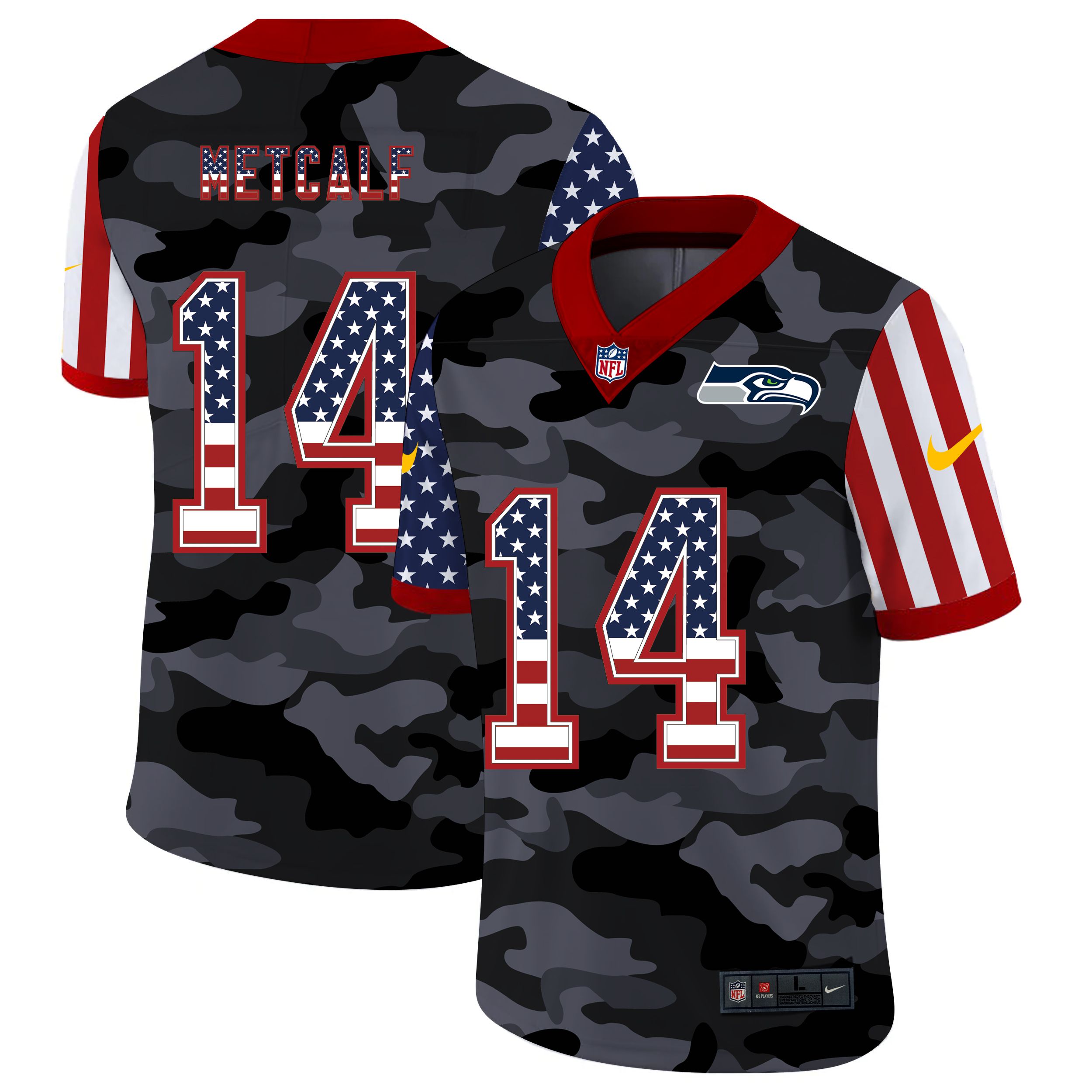 Men Seattle Seahawks #14 Metcalf 2020 Nike USA Camo Salute to Service Limited NFL Jerseys